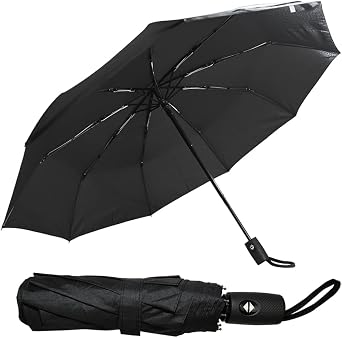 Ram  Folding Travel Umbrella, Automatic Open & Close Ergonomic Handle, Golf Umbrella 10 Ribs Brolly Portable Slim Strong Lightweight Umbrella,