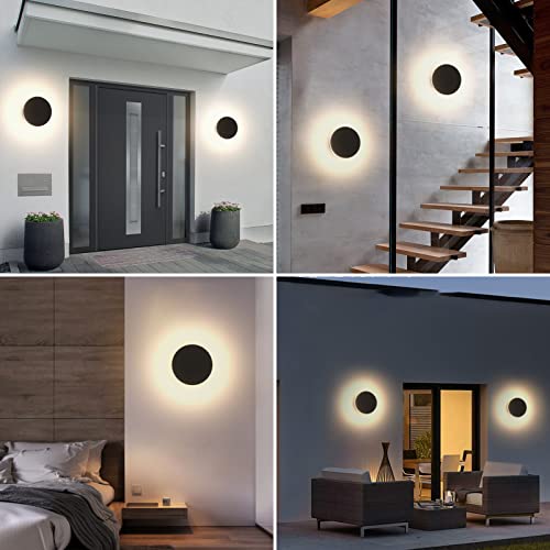Aoceley 2 Packs Led Wall Light Outdoor Indoor Modern Wall Sconce Mini Wall Sconce Outdoor Wall Lights Aluminum Waterproof Black Wall Mount Light Led Wall Sconces Warm White 3000K (Round) #TOP4