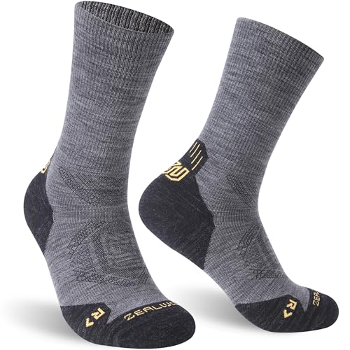 ZEAL WOOD Merino Wool Hiking Crew Socks for Men Women Moisture Wicking Anti-Blister Cushioned Running Socks