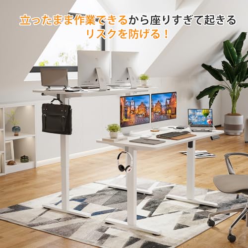 Sunon 昇降デスク 電動 スタンディングデスク 幅120cm 耐荷重100kg 昇降式デスク 上下自動昇降 メモリー機能 静音 パソコンデスク 机 pcデスク オフィスデスク 作業机 テレワーク 【幅120 奥行き60 高さ71-119cm】 ホワイト(天板) / ホワイト(足)