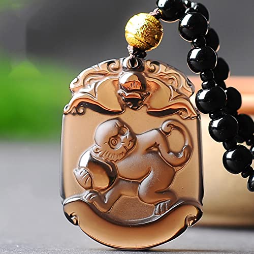Feng Shui Obsidian Necklace Chinese Zodiac Animal Pendant Necklace Feng Shui Necklace for Women Amulet Wealth Good Luck Reiki Chakra Crystal Necklace Talisman Stone Long Chain Necklace,Monkey