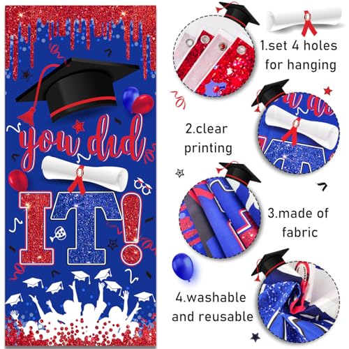 Image of Red and Blue Graduation Decorations Class of 2026 Banner Congrats Grad Porch Signs and You Did It Door Cover for High School College Graduation Party Supplies