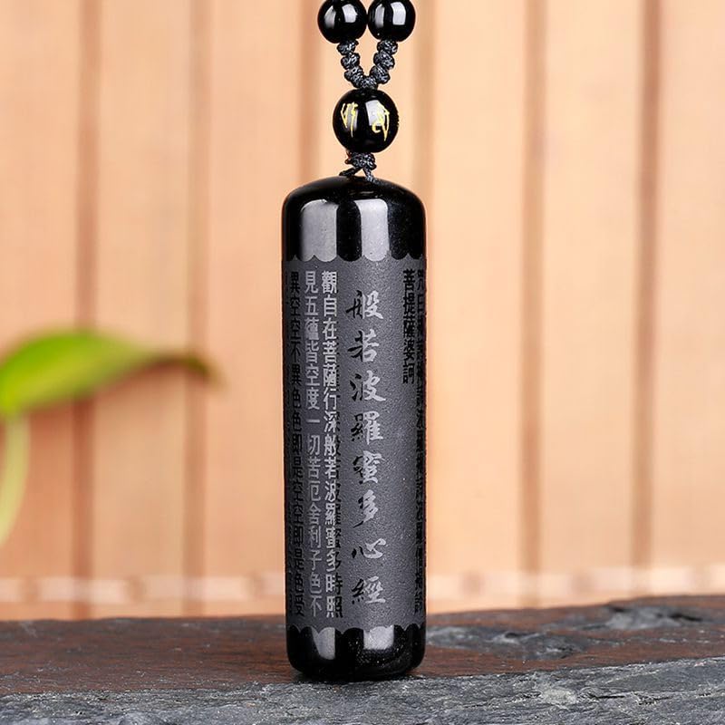 1Pcs Black Obsidian Buddha Pendant Prajna Paramita Sutra Buddha Necklace Pendant Beads Chain4