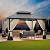 RTDTD 12’x14’ Hardtop Gazebo Outdoor Aluminum Frame Permanent Gazebo Galvanized Steel Double Roof Pergola with Nettings and Curtains for Patio, Lawns,Backyard, Deck(Brown)