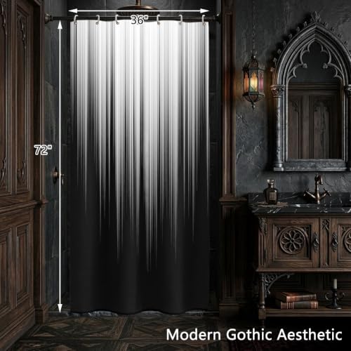 Image of AAtter Black White Gothic Shower Curtain, Small Stall 36x72 Inch, 7 Hooks