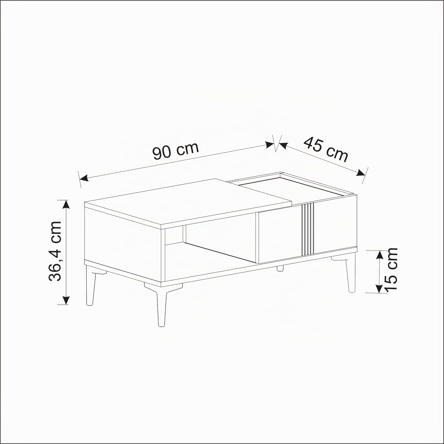 Homidea Modena - Tavolino da salotto con vano portaoggetti da 90 cm, moderno design scandinavo con spazio di archiviazione, tavolino rettangolare per salotto (beige