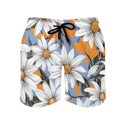 Bañador Hombre Línea De Flores De Margarita Pantalones Cortos Secado Rápido Bañadores Surf Playa Hombre con Bolsillos y Cordón Cintura Ajustable para Verano Hawaianos Mar Vacaciones M