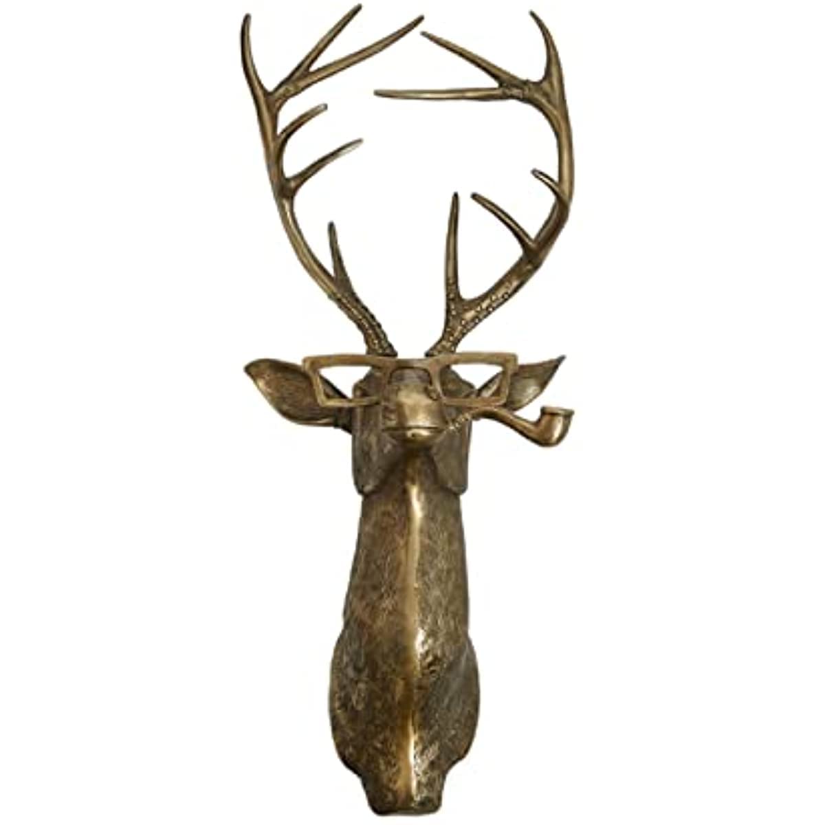 Retro Faux Stag Wall Mount Deer, Sculptures Deer Head Wall Decor, 3D Large Animal Head Wall Hanging Statues, Artificial Deer Head Antlers for Room, Gardens