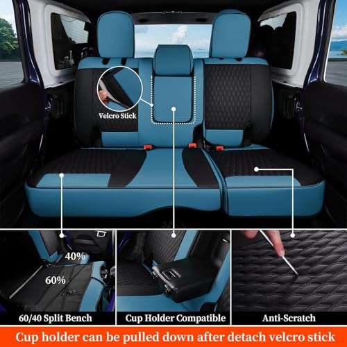 Image of Coverado Seat Covers for Jeep Wrangler, Faux Leather Car Seat Covers Custom Fit for Jeep Wrangler JL 4 Door Sahara Sport Rubicon X Unlimited Willys Trims 2018-2026, Blue