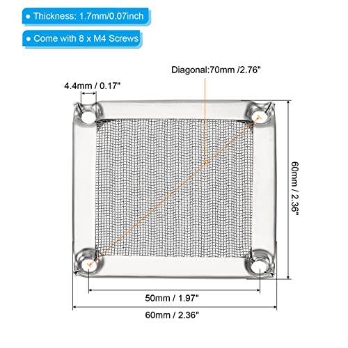 PATIKIL 60mm Fan Filter Grills with Screws, 2 Pack Aluminum Frame Stainless Steel Mesh Dustproof Cover for Computer Case Silver - Image 2