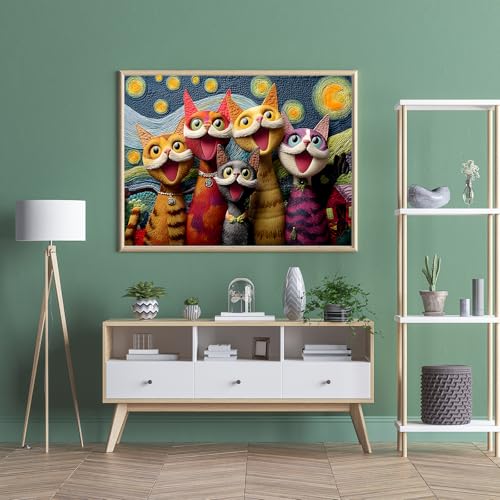 Rompecabezas para adultos de 500 piezas: Gatos y Noche Estrellada, diseño Chorale, tamaño 20,47 x 14,96 pulgadas, con póster 1:1 y letras en el reverso miniatura 5
