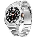 SUPLINK Stainless Steel Case and Band Compatible with Galaxy Watch Ultra Bands Men (2025/2024), Rugged Protective Case Bumper Adjustable Metal Bands for Samsung Watch Ultra Band 47mm, Silver