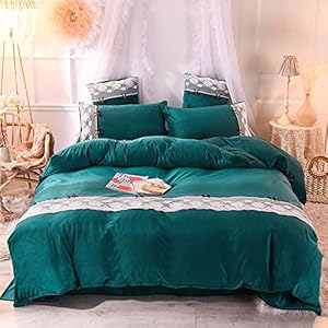 Winter Dekbedovertrek Set, Beddengoed Set Tweepersoonsbed Groen, Beddengoed Set Dubbele Dekbedovertrek Set 4 Stuks Dekbedovertrek Sets Plat Laken Twin King Zacht Warm Flanel Dikke Warme Stof