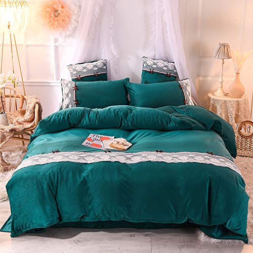 Housse de couette hiver verte parure de lit double 4 pièces avec drap plat