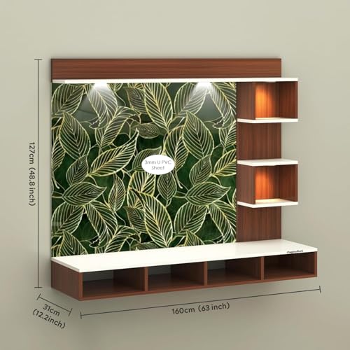 Image of TV Cabinet for Bedroom 32 inch to 65 Inches Engineered Wood TV Entertainment Unit Back Side 3mm UPVC Self Adhsive Waterproof Sheet and Lights (Leaf Green, 32-55 Inches, Without Fitting)
