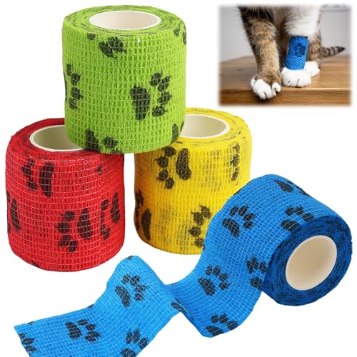 Aifrymne 4-Pack Self-Adhesive Pet Vet Wrap - 5cm x 4.5m Cohesive Bandages in Assorted Colors, Elastic Vet Tape for Dogs, Cats, Sports Injuries, Wrist and Ankle Support Aifrymne 4-Pack Self-Adhesive Pet Vet Wrap - 5cm x 4.5m Cohesive Bandages in Assorted Colors, Elastic Vet Tape for Dogs, Cats, Sports Injuries, Wrist and Ankle Support