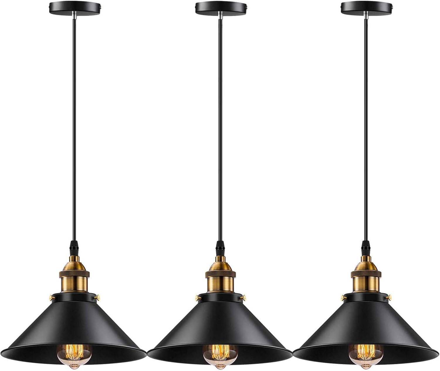 Groeien Pack of 3 | Retro Industrial Vintage Chandelier Edison Design Ceiling Light E27 Metal Pendant Light for Kitchen Dining Room Home Ceiling Pendant Lamp(Bulb not Included) (Antique, 3)-image-22