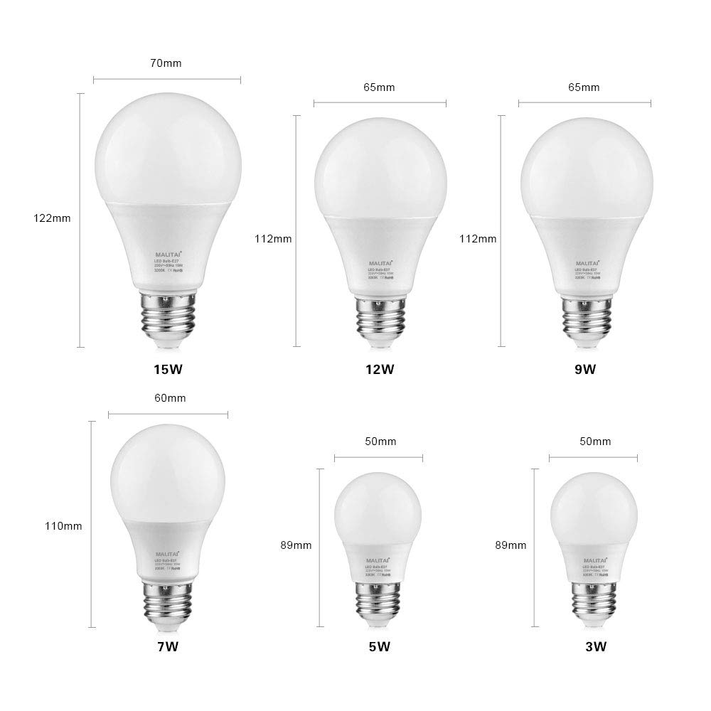 KJXP Lighting, Paquet de 10, ampoule de nuit LED AC220V E27 5W/7W/9W/12W/15W, lampe de Table de cuisine, chambre à coucher, éclairage de lustre de maison(Warm White,12w)