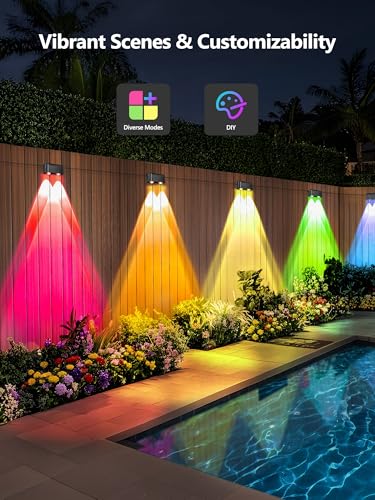 Image of Brizled Smart Fence Lights, RGBCW Outdoor Color Changing Deck Lights APP & Voice Controlled, 32.8ft Music Sync Orange Purple Fence Lighting Smart Lighting IP65 Waterproof for Halloween Christmas Decor