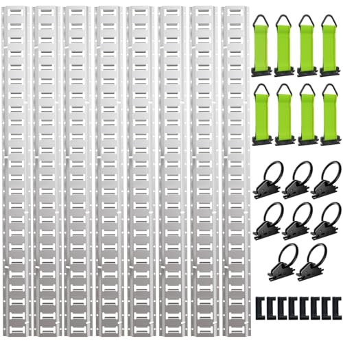 UMIRO E Track Tie-Down Rail Kit 32PCS 4FT E-Tracks Set Includes 8 Steel Rails & 8 O Rings & 8 Tie-Offs with D-Ring & 8 End Caps Securing Accessories for Cargo Motorcycles and Bikes(Sliver 4ft)