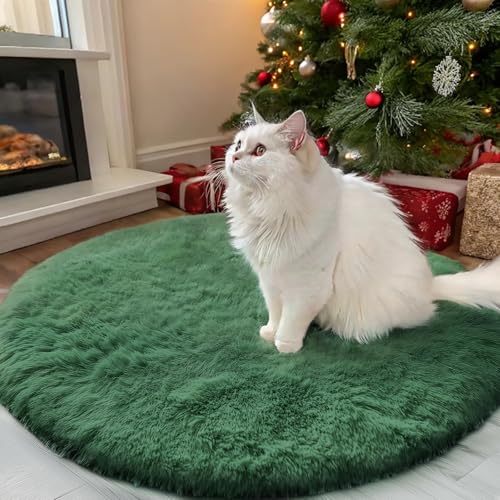 OLANLY Dark Green Round Rugs for Bedroom - Machine Washable, 3 ft Circle Area Rugs for Living Room, Soft and Fluffy Shaggy Carpet for Teen Girls and Boys, Nursery Rooms, Dorms, Home Decor Aesthetic