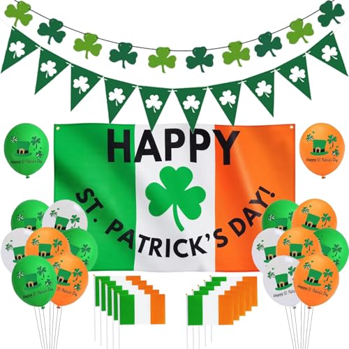 St Patricks Day Decorations St Patricks Day Accessories, 150 * 90cm Irish Flag, 10m Irish Pennant, Shamrock Garland, HandHeld Flag, St Patricks Day Balloons for Home School Bar Irish Paddy's Day
