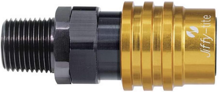 1/2 in NPT Male Quick Release Socket Adapter | 5000 Series Valved Fitting | Aluminum | Black/Gold Anodized | Each