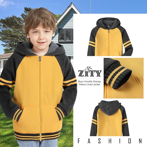 Image of ZITY Boys Zip Up Hoodie Fleece Jacket Kids Sherpa Lined Sweatshirts Outerwear Unisex Warm Winter Coat 6-15 Years Old
