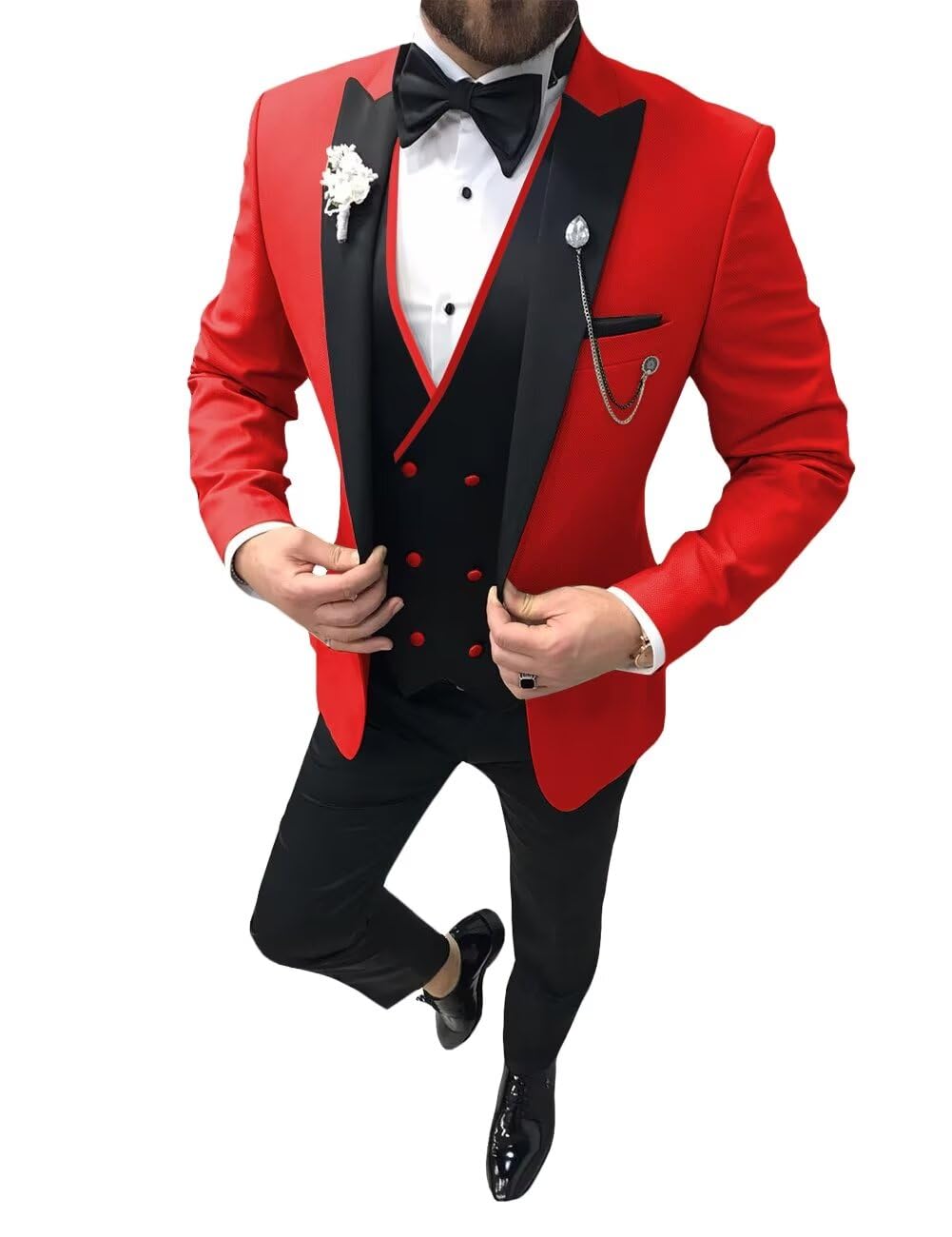 TUXBURNTXZMens Tuxedo Suit Set Slim Fit 3 Piece Suit Men Prom Suits for Wedding Formal