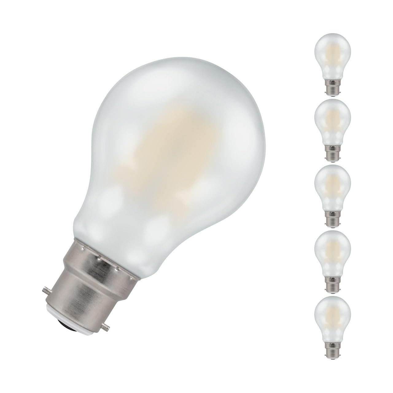 Crompton Lamps Filament GLS LED Light Bulb BC-B22d | 7.5W = 60W Equivalent | Cool White 4000K | Energy Efficient | Bayonet Lightbulb | Long Life 15000-Hrs | Pearl Glass | Dimmable | 5-Pack