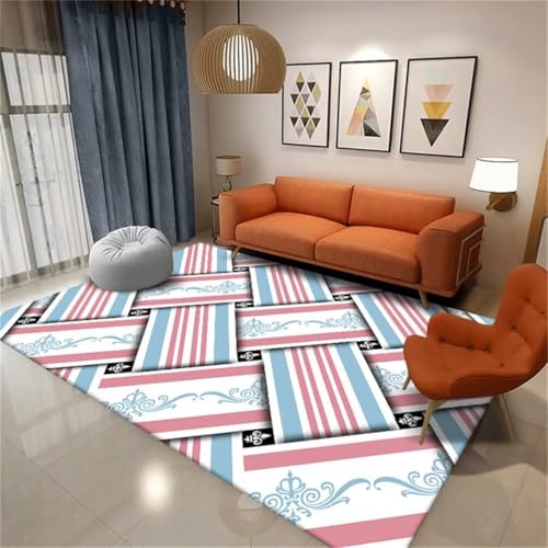 Tapis salle à manger moderne lavable | Moquette vinyl rayé rose