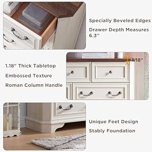 T4tream farmhouse 5 drawers dresser for bedroom 48 tall wood rustic chest of drawers with natural texture vintage design storage dressers organizer for bedroom living room hallway antique white  urban country home decor