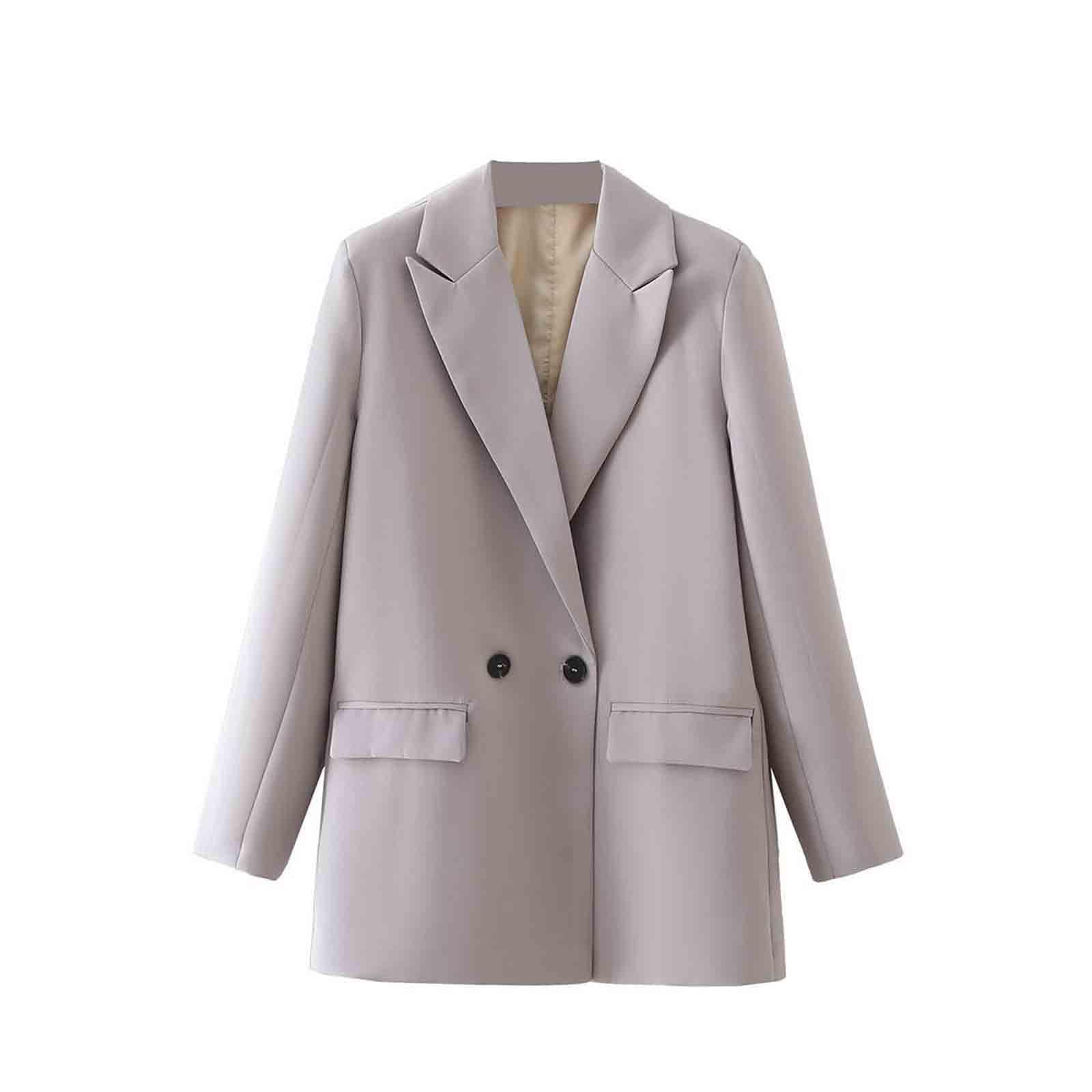 Women's Casual Blazers Long Sleeve Plain Suit Jacket Button Notch Neck Blazer Jackets Suit Work Office Baggy Suit Coat