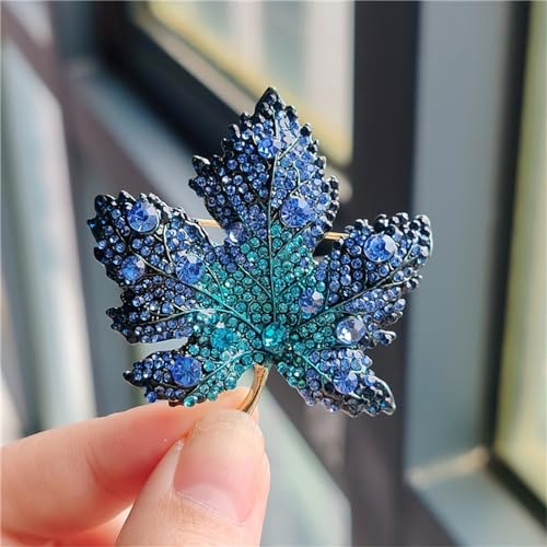 Image of WCRAZYE Rhinestone Maple Brooch Pin for Women Girls Sparkling Full Micro Pave Crystal Fall Thanksgiving Vintage Colorful Maple Leaf Lapel Pin Party Prom Wedding Thanksgiving Jewelry Gift
