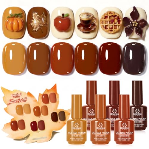 Image of beetles Brown Gel Polish Set - Just Fall Collection, 6 Cozy Mocha Cocoa Nude Colors with Display Color Card, Autumn Warm Neutral Soak Off UV LED Gel Polish for Nail Art DIY Salon Home