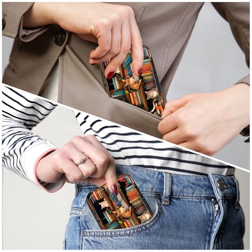 Image of Card Holder Credit Cards Holder for Women RFID wallet women Business Card Holder Wallet Mini Aluminum Card Wallet RFID Blocking Slim Metal Hard Card for Women, Cat Illustration