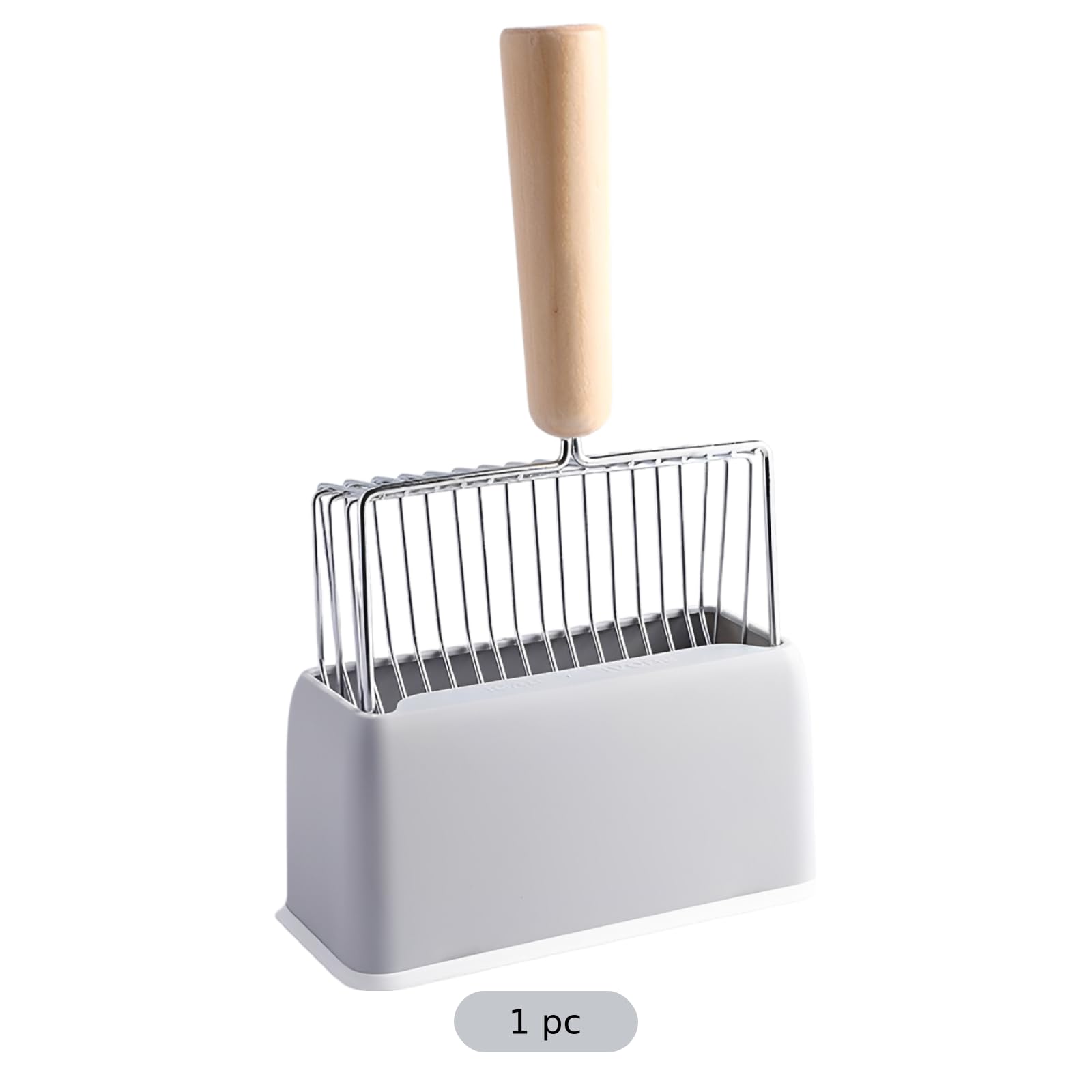 Generisch Paletta per lettiera per gatti in metallo con supporto, con manico lungo 28 cm, pala larga 17 cm, paletta antiruggine con base in ABS e manico in legno