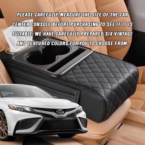 Image of Khushi Liquid Car Armrest Cushion, 5 in 1 Center Console Cover with 2 Cup Holders, Phone Holder, Tissue Holder, Storage Bag, Multifunctional Leather Heightened Car Armrest Cushion for Most Cars(Black