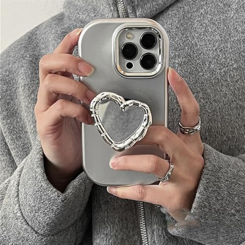 Étui iPhone 14 cœur miroir argenté pour vos selfies parfaits