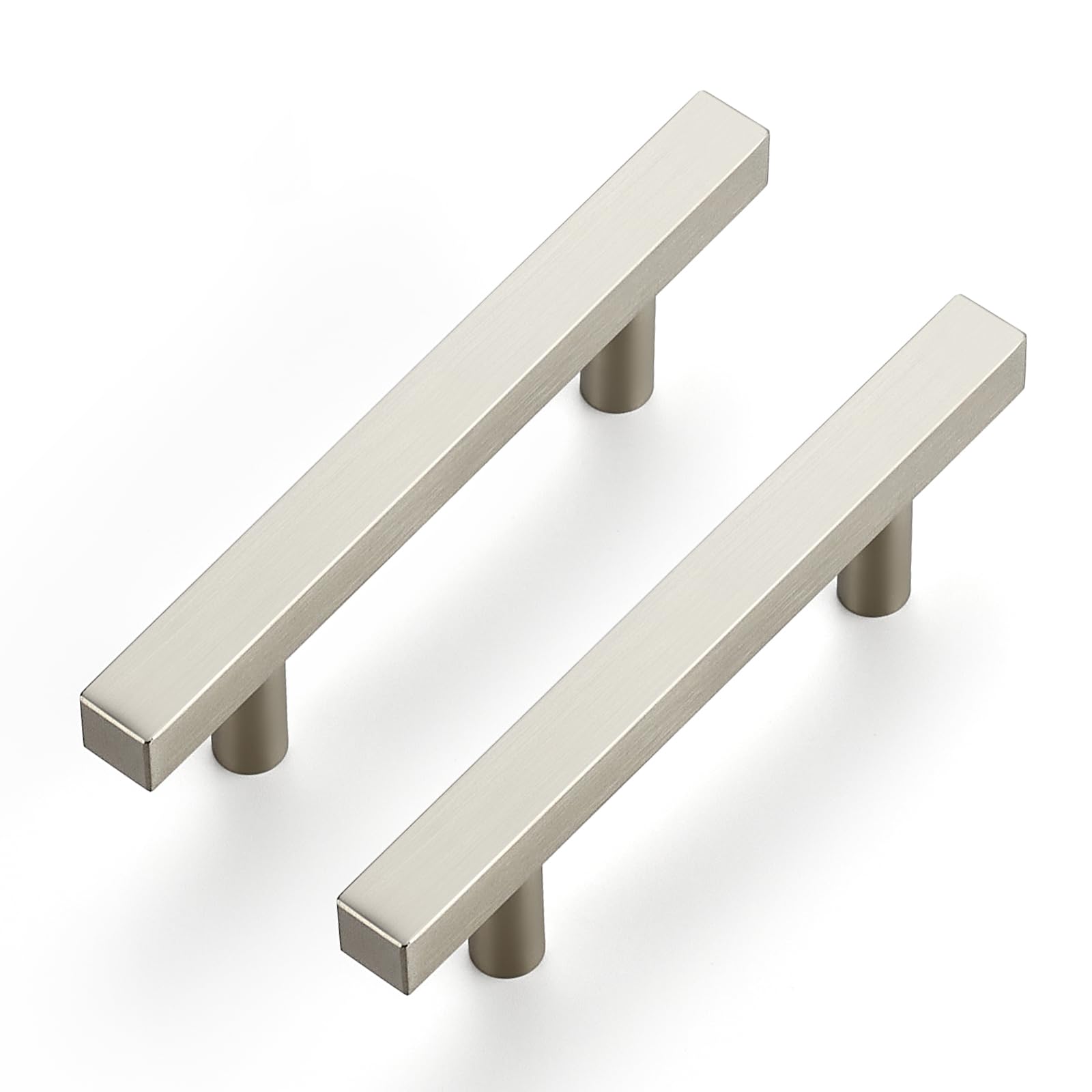 10 Pack 5 Inch Brushed Nickel Cabinet Handles, Square Kitchen Hardware for Cabinets & Drawers, Stainless Steel Pulls with 3 Inch Hole Center