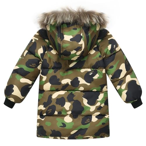 Boys Winter Outerwear Hooded Coat Lightweight Warm Cotton Jacket with Fur Trimmed Hood, Boys Camo Jacket 2-9Y2