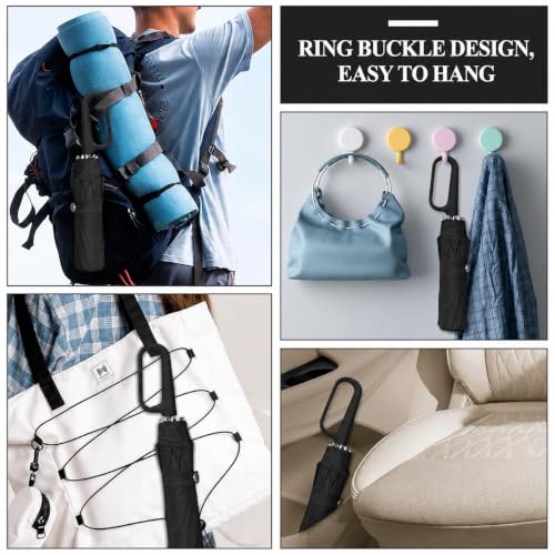 Image of FLYNGO Umbrella for Rain Big Size with Carabiner Handle, UV Coated 3-Fold Travel Umbrella for Sun Protection, Windproof Reinforced 10 Dual Ribs, Automatic Open /Close