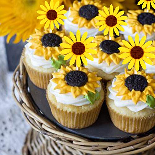 Diyasy Sunflower Cupcake Toppers,30 Pcs Sunflower Cake Topper Kit For Sunflower Birthday Party Decorations Supplies #TOP6