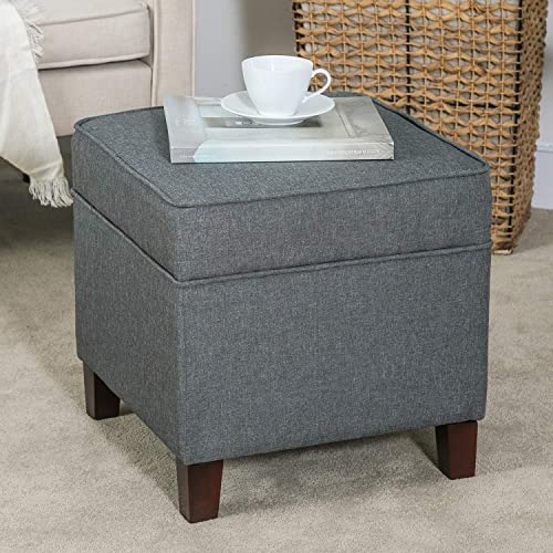 Asense Square Storage Ottoman Linen Fabric Cube Foot Rest Stool With Wooden Legs, Dark Grey #TOP6