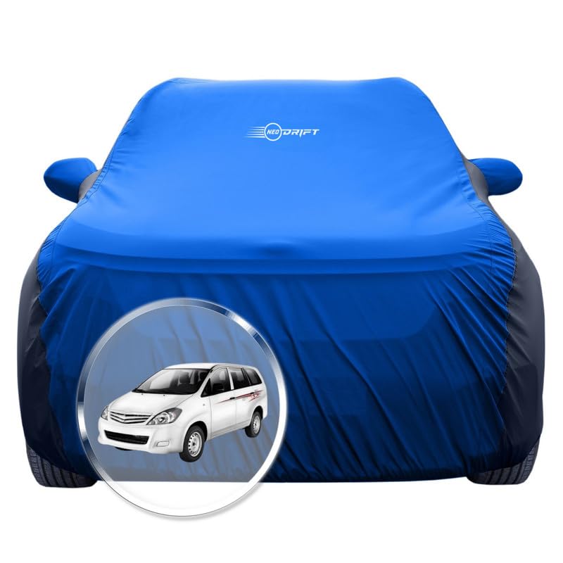 Image of NEODRIFT 'SuperTech' Car Cover for Toyota Innova (100% Water-Resistant, All Weather Protection, Tailored Fit, Multi-Layered & Breathable Fabric) (Colour: Sky Blue+Black)