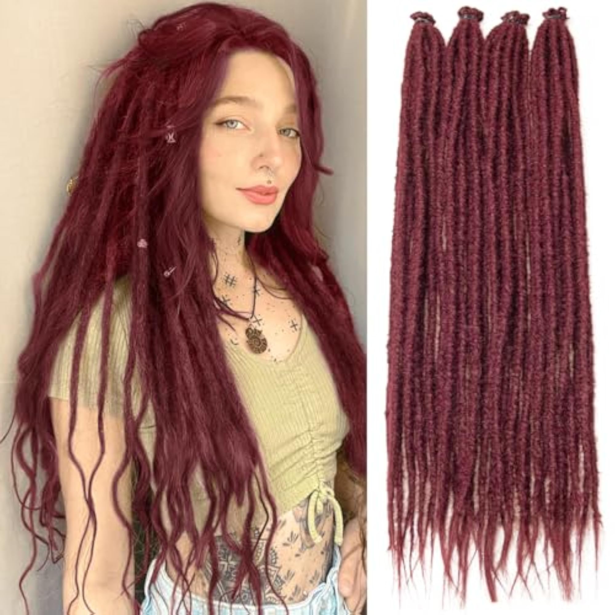 24 Inch Single Ended Dreadlock Extensions, Synthetic Dreads