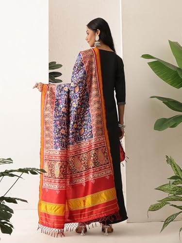 Image of Kalamkari Patola Dupatta Digital Printed With Handmade Tassels