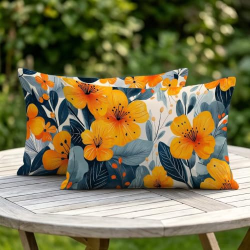 Housse coussin fleur rectangulaire lin imperméable déperlant double face pour jardin
