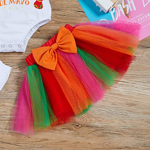 My First Cinco De Mayo Skirt Set Baby Girl Letter Romper+Bowknot Tutu Dress+Uno Leg Warmers+Headband 4Pcs Outfits (Colorful, 3-6 Months) #TOP6