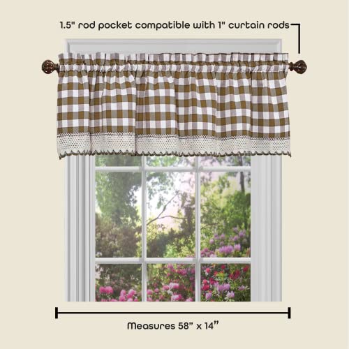 Buffalo Check Valance Window Curtains - 58 Inch Width, 14 Inch Length - Taupe Brown & Ivory White Plaid - Light Filtering Farmhouse Country Drapes For Bedroom Living & Dining Room By Achim Home Decor #TOP2